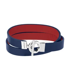 Double-Faced Leather Bracelet with Stainless Steel Snowcap Closure (55) Blue/Red