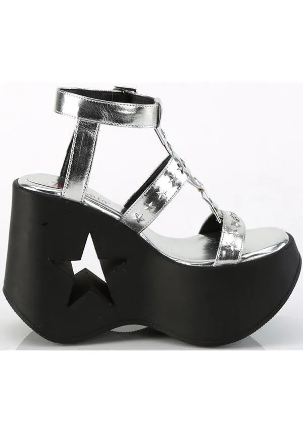 DYNAMITE-12 [Silver Metallic Vegan Leather] | PLATFORMS [IN STOCK]**