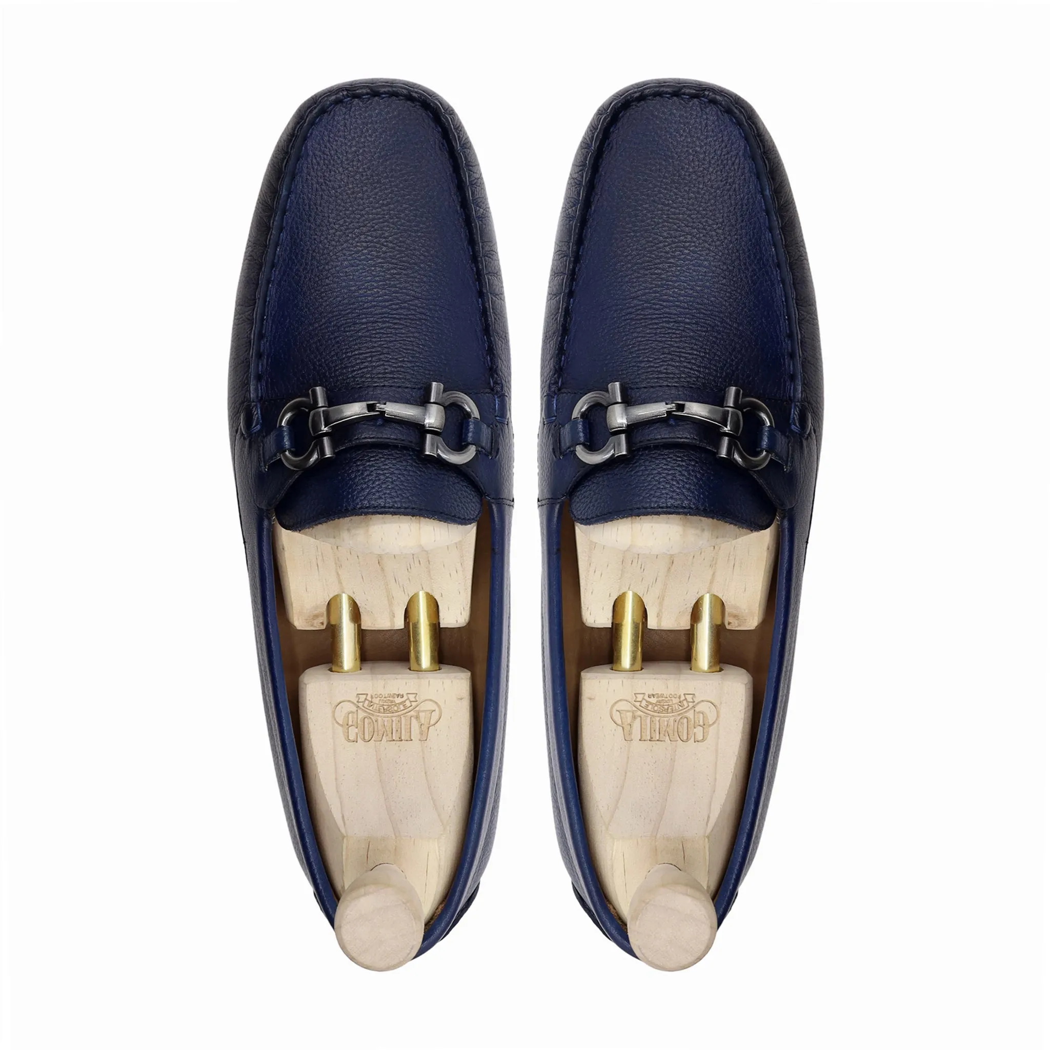 Erbil - Men's Blue Pebble Grain Leather Driver Shoe