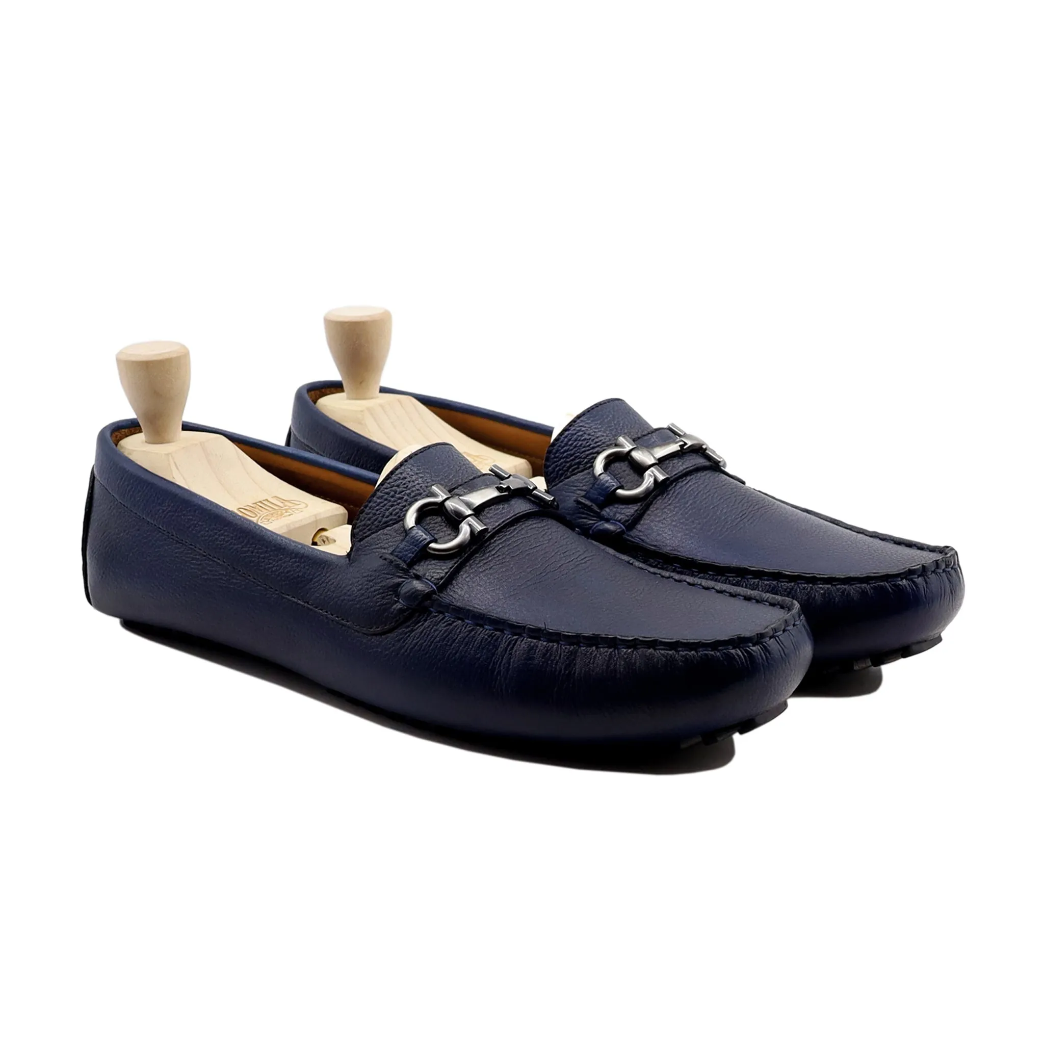 Erbil - Men's Blue Pebble Grain Leather Driver Shoe