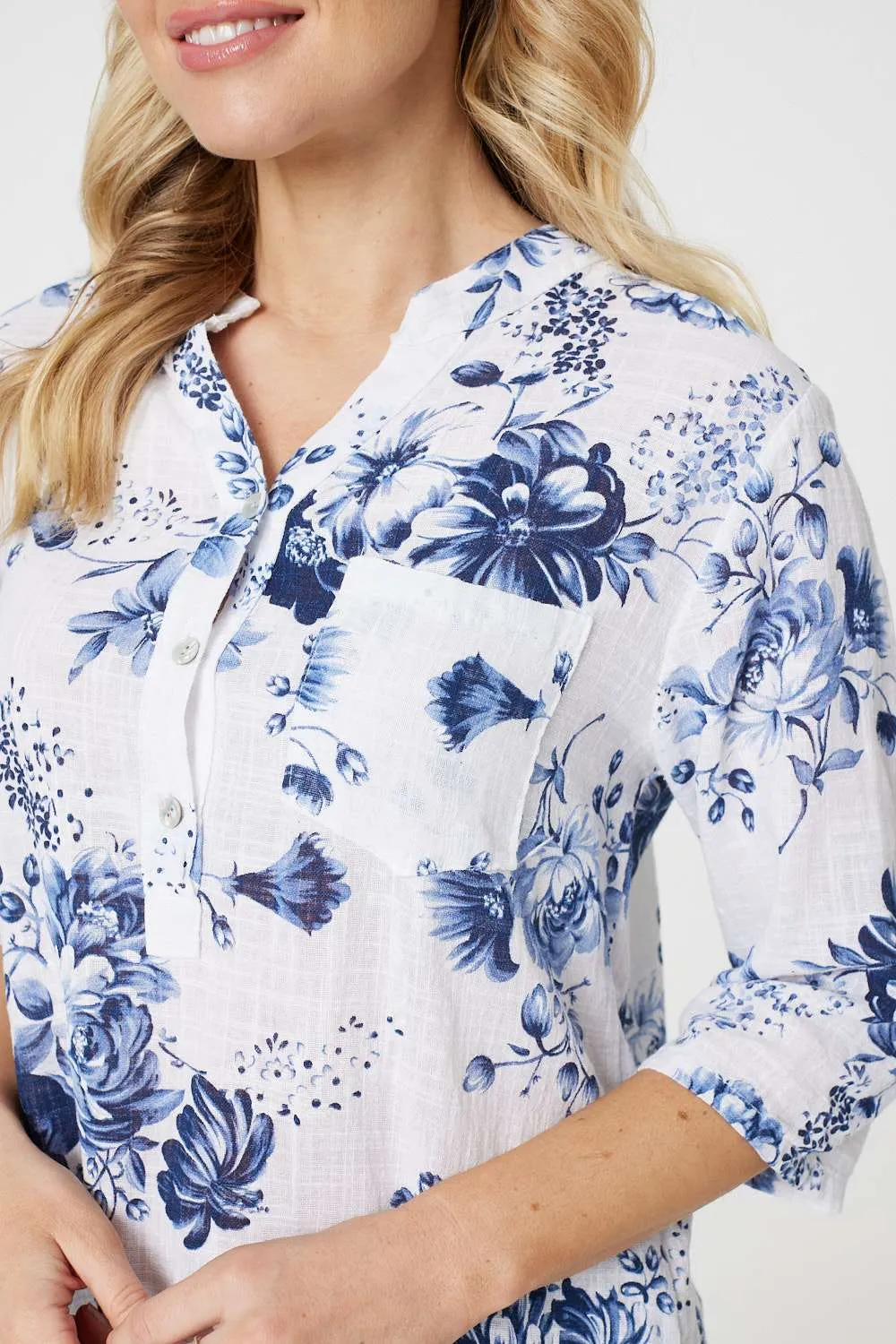 Floral Roll Sleeve Blouse Top