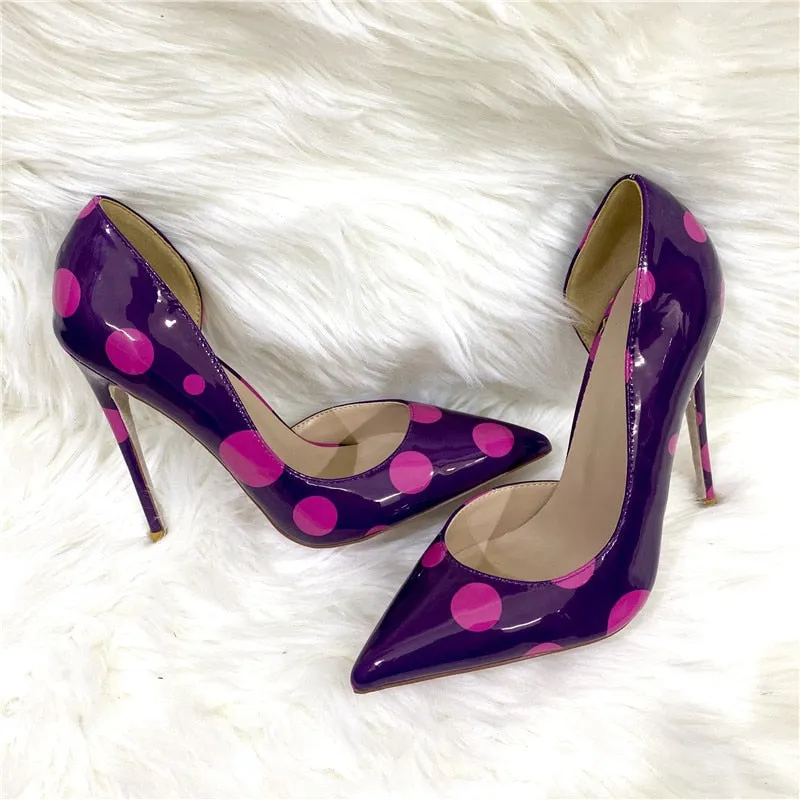 Fuchsia Polka Dot Patent D'Orsay Pointed Toe Pumps