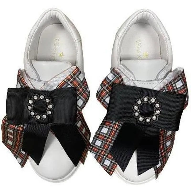 Girls Tartan Bow Trainers