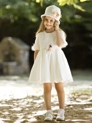 Girl's velour Dress ivory-ABA