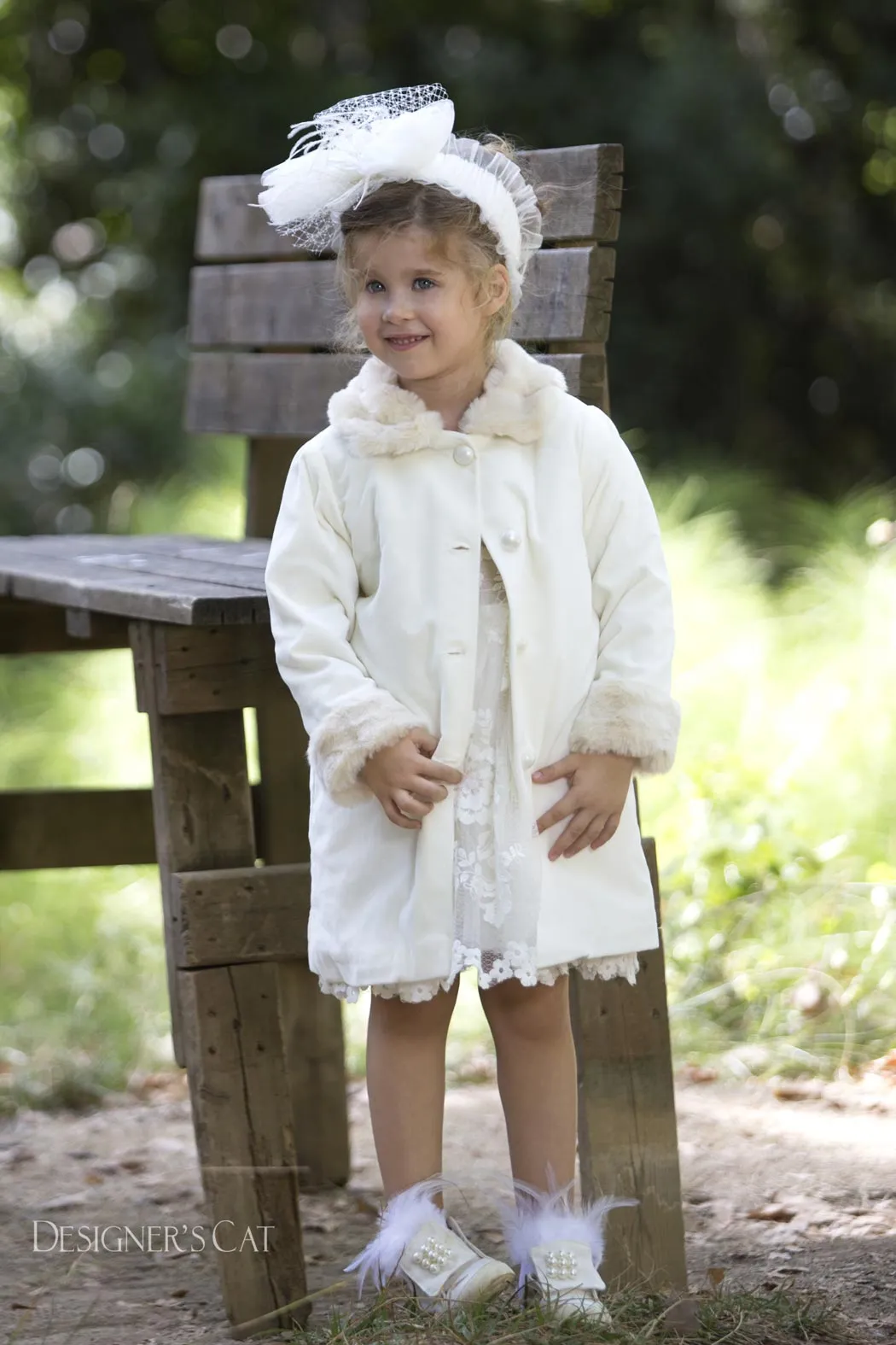 Girl's velour Dress ivory-ABA