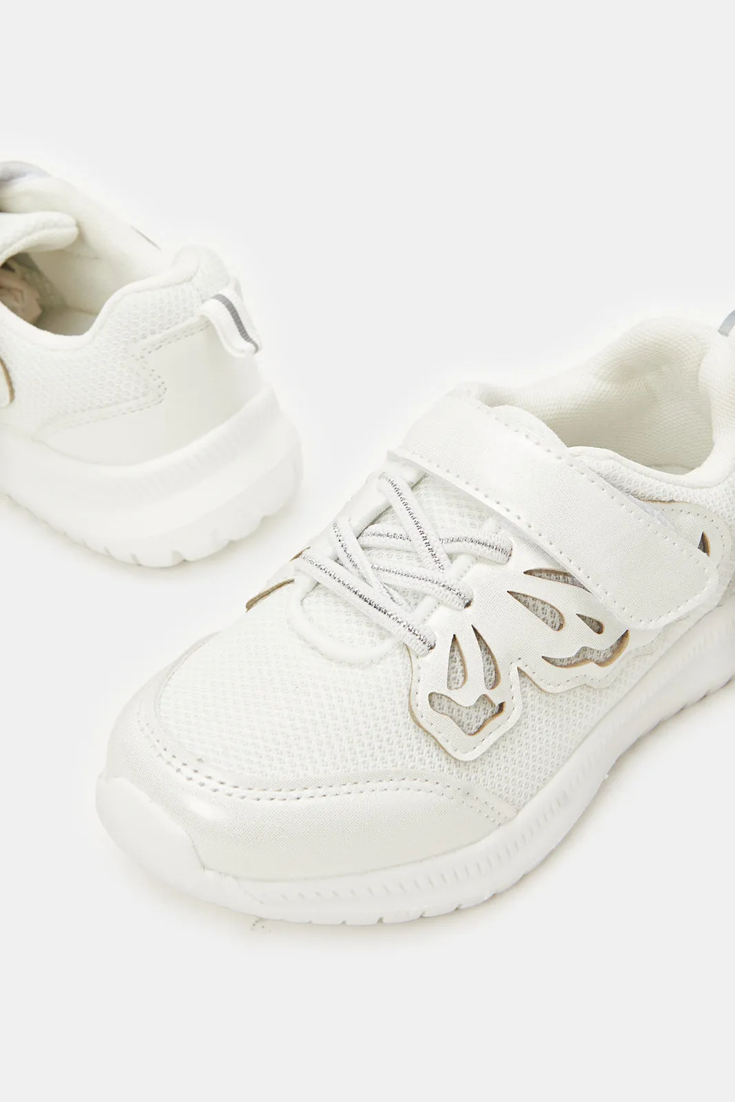 Girls White Butterfly Trim Trainers