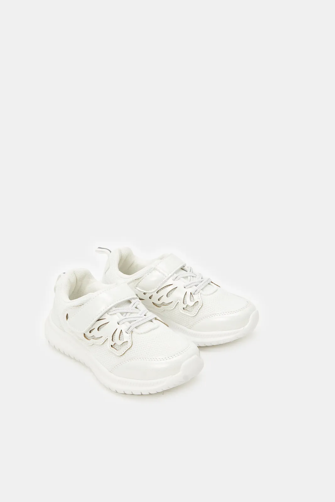 Girls White Butterfly Trim Trainers