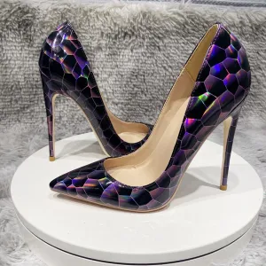 Glossy Geometric Pointed Toe High Heel Pumps