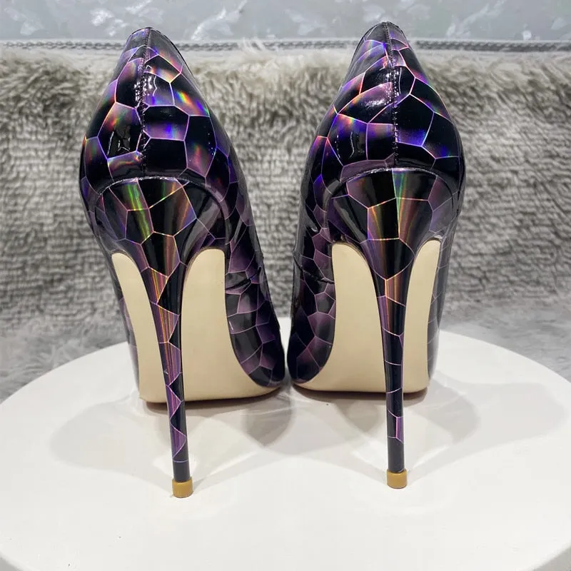 Glossy Geometric Pointed Toe High Heel Pumps