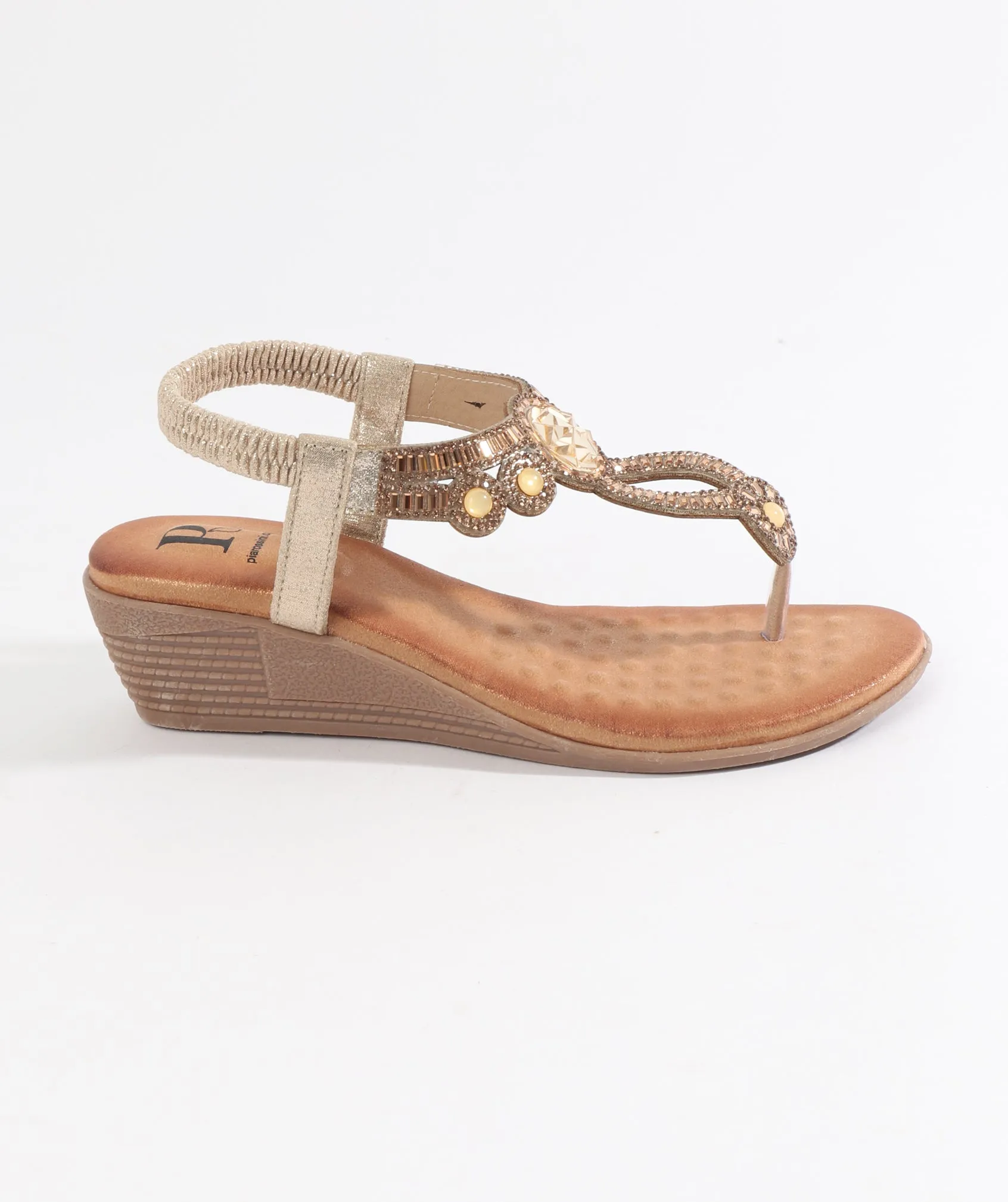 Gold Wedged Heel Sandal with Embellished Jewels