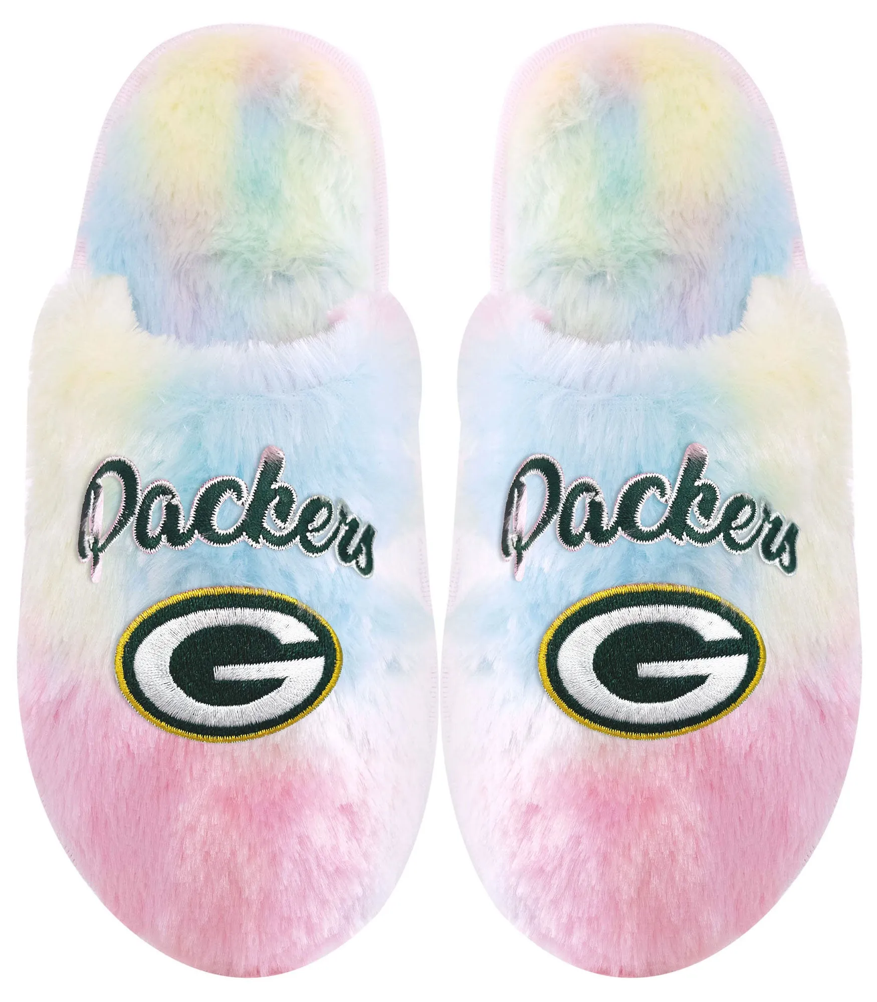 Green Bay Packers Rainbow Script Wordmark Slippers