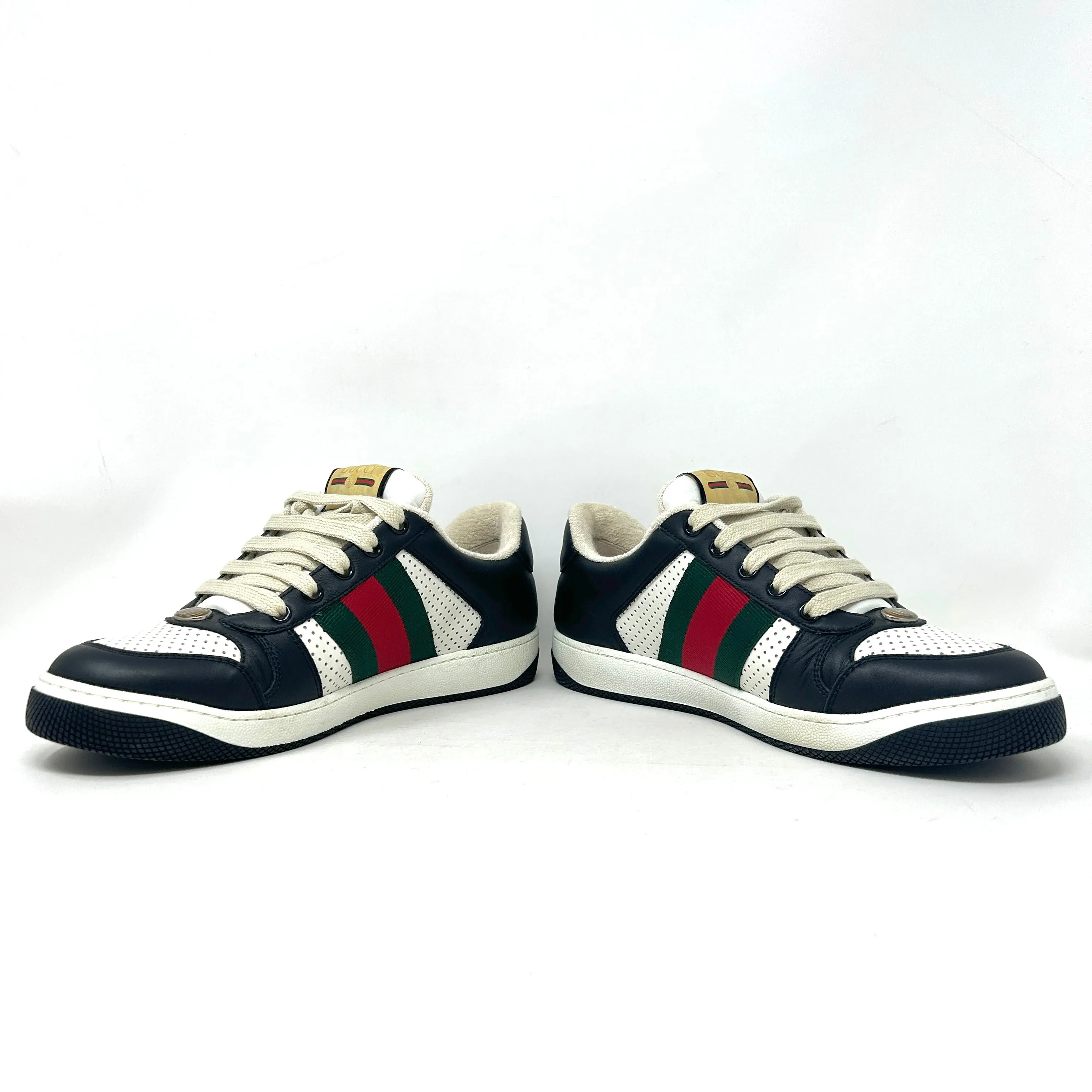 Gucci Screener Black And White Leather Web Stripe Low Top Sneakers Mens 40 UK 6