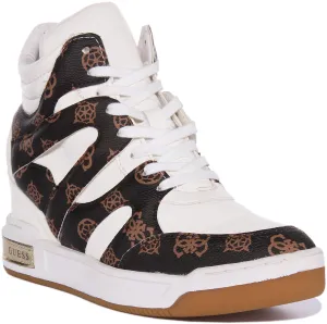 Guess Lisa Wedge Sneaker In White Brown For Women