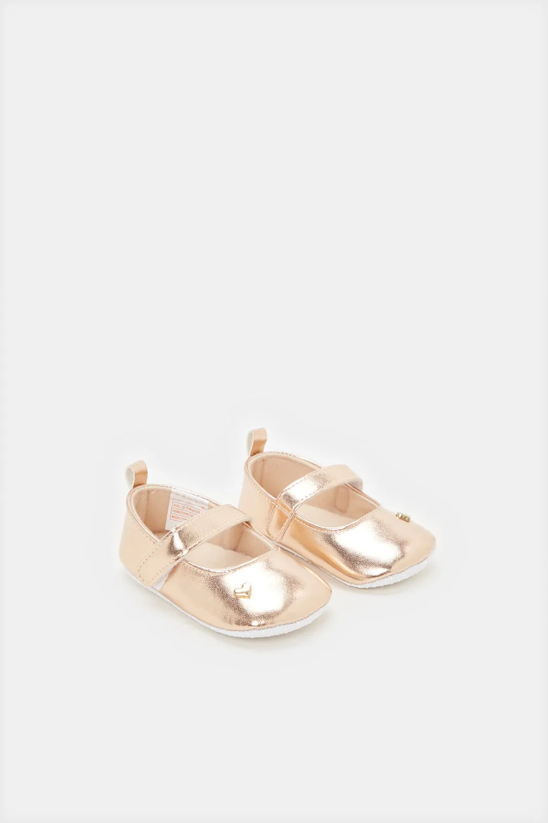 Infant Girls Gold With Heart Detail Pram Shoe