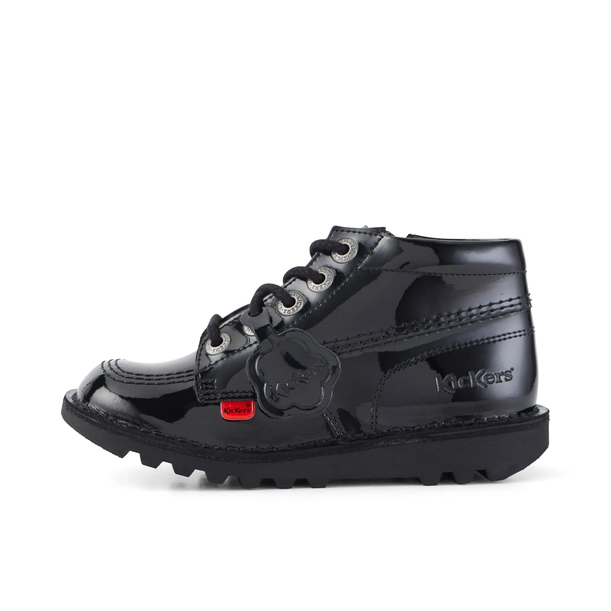 Kickers: Kick Hi Zip Unisex School Shoes - Black Patent