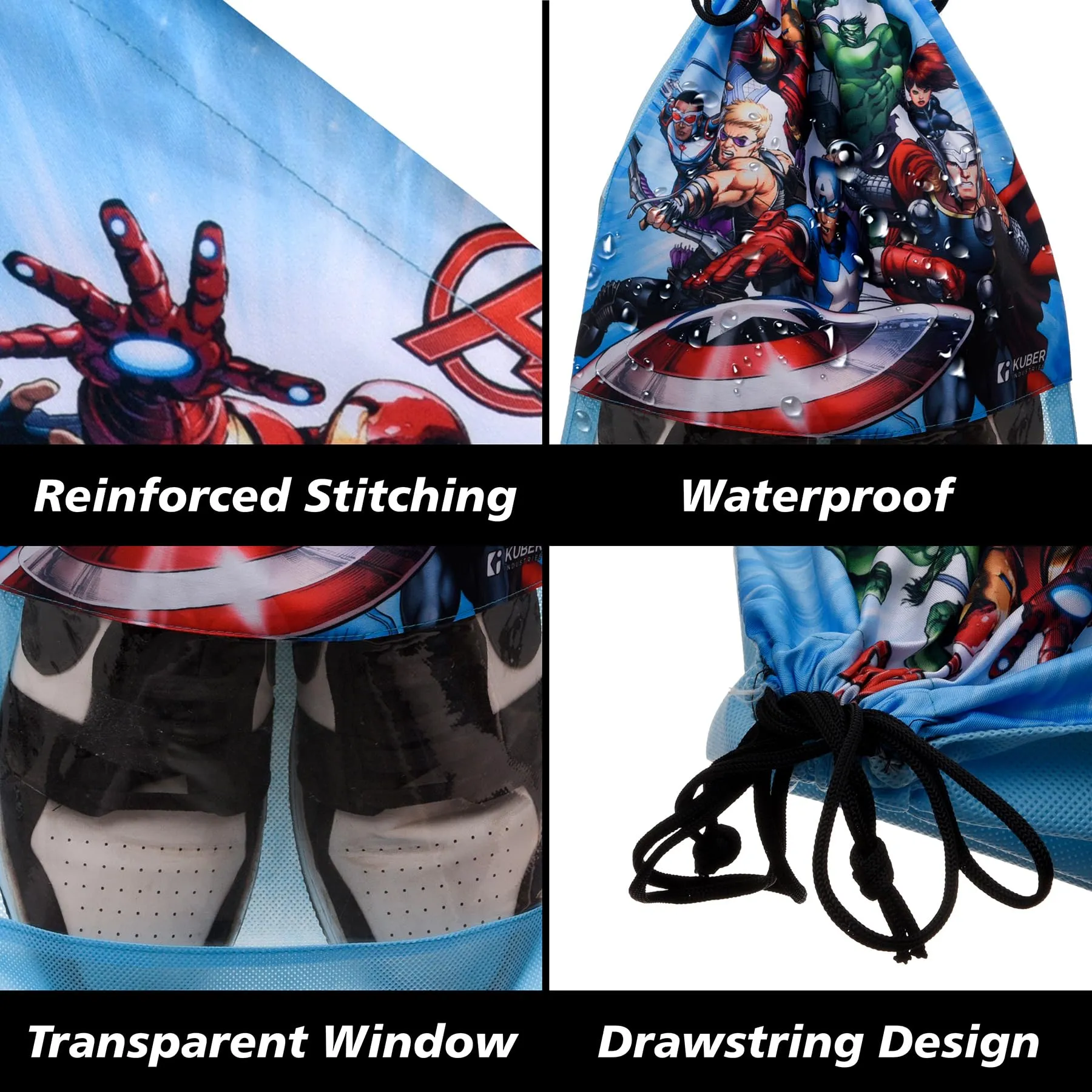 Kuber Industries Marvel Avengers Shoe Cover | Travel Shoe Storage Bags | Polyester Storage Bag | Drawstring Shoe Cover | Shoe Organizer with Clear Window | Pack of 18 | Sky Blue