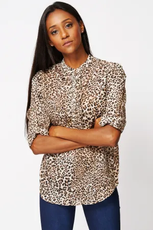 Leopard Print Blouse with Tab Sleeves Ex-Branded