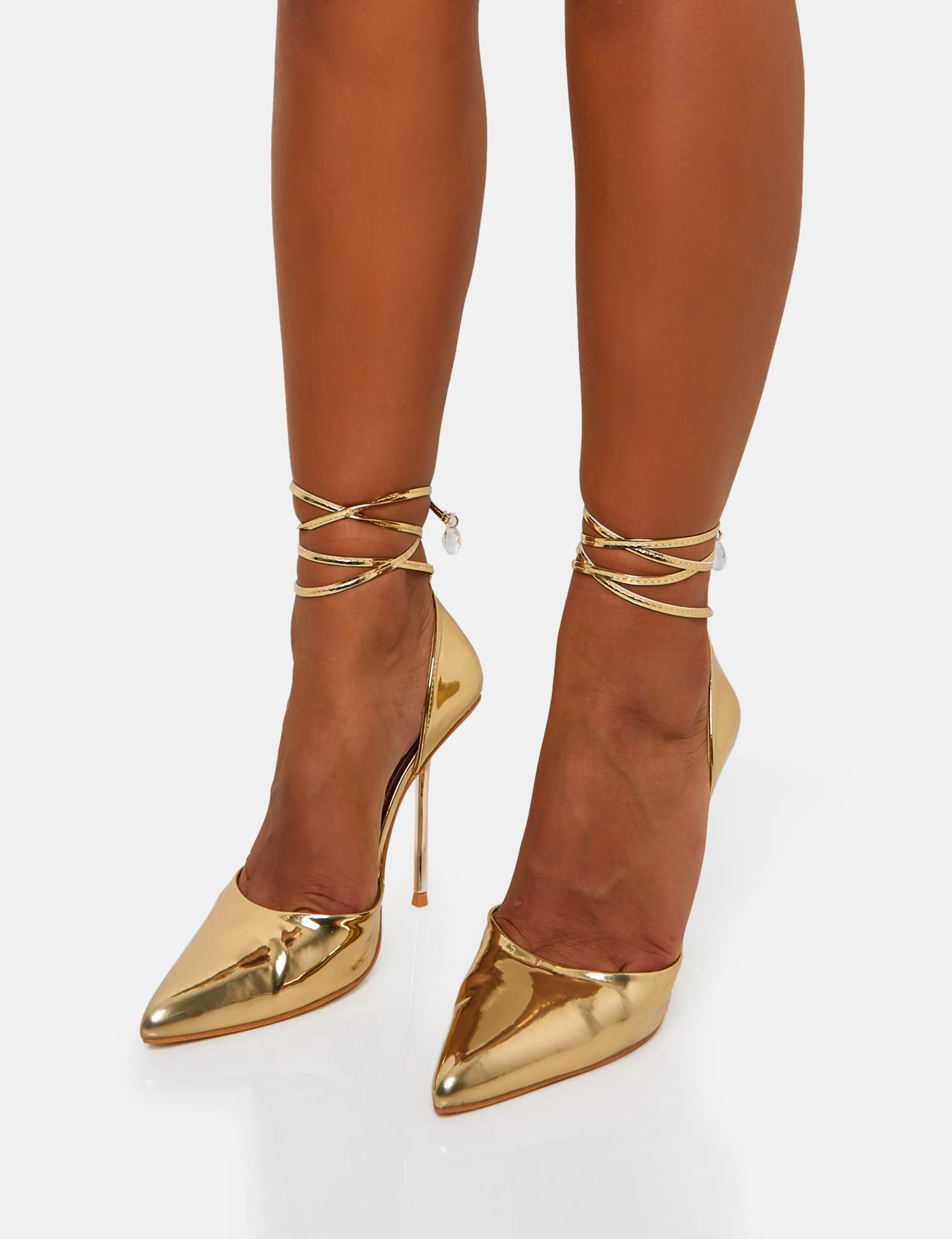 Masterpiece Gold Metallic Mirror Pointed Toe Court Stiletto Heels