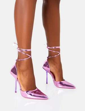 Masterpiece Pink Metallic Mirror Pointed Toe Court Stiletto Heels