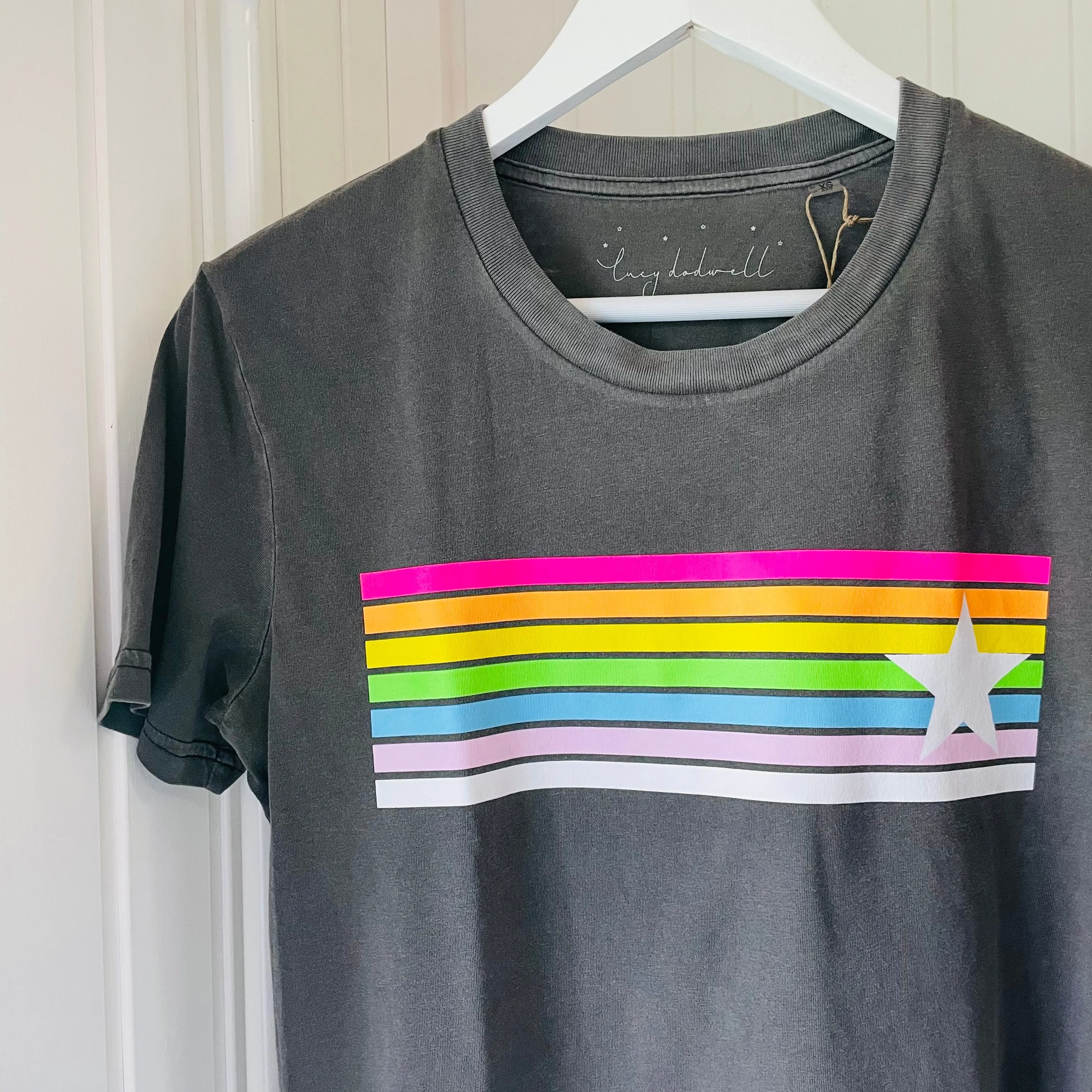 Neon rainbow star vintage grey boyfriend tee *new*