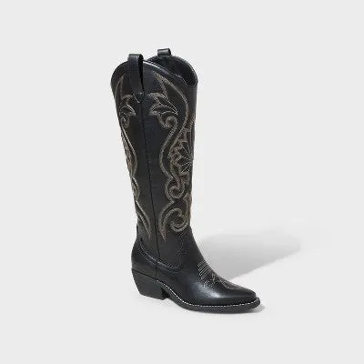 New - Women's Kenzi Tall Western Dress Boots with Memory Foam Insole - Wild Fable Black 5.5