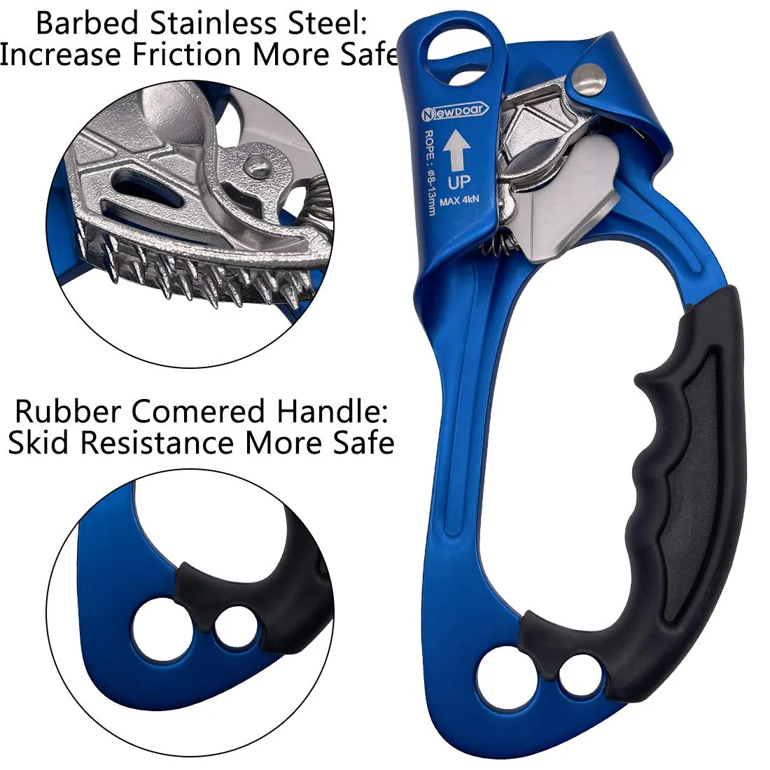 NewDoar UIAA & CE Certified Right Hand Ascender for 8~12MM Rope - Pro Blue