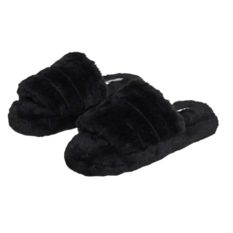 Noize Faux Fur Slides - Black