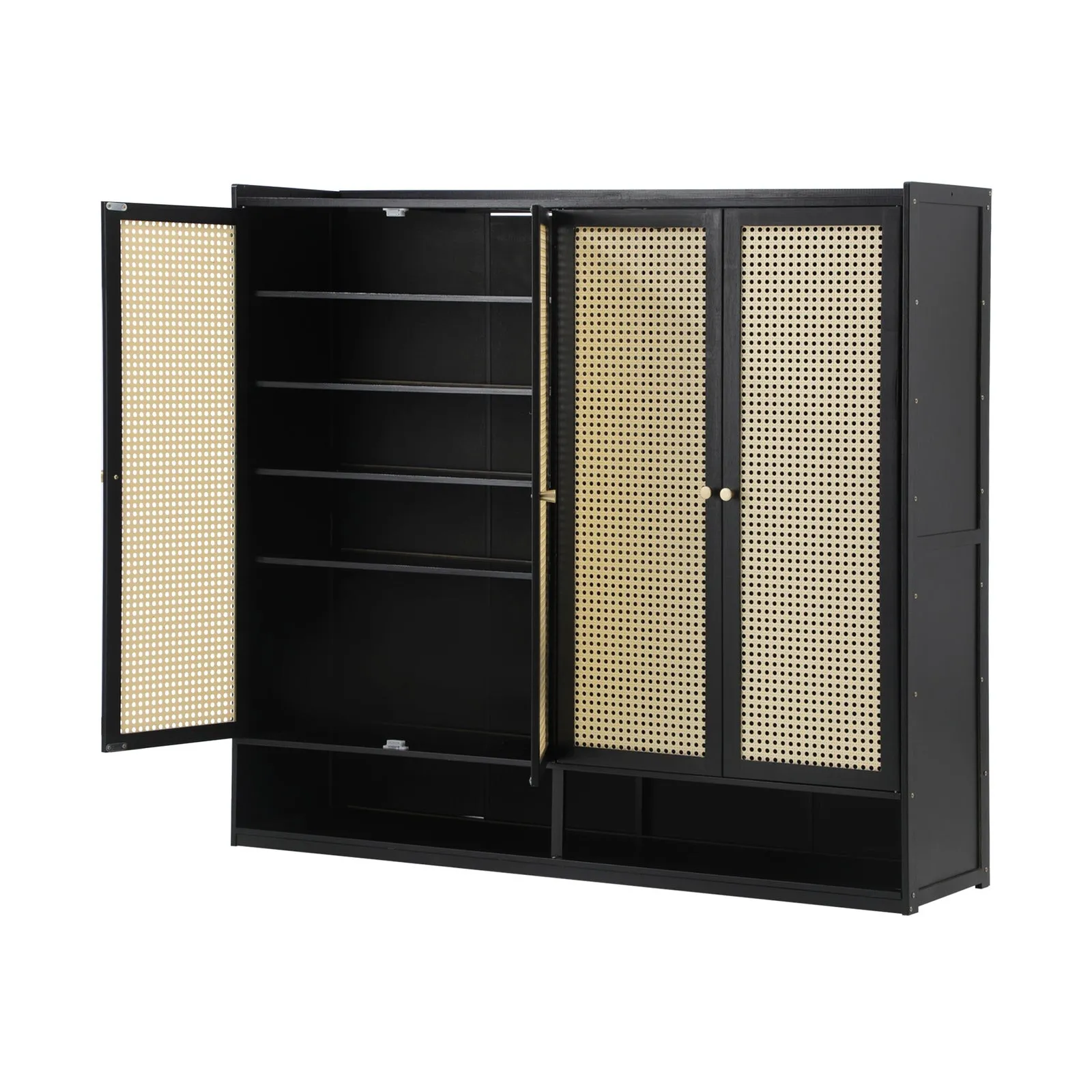 Oikiture Shoe Storage Cabinet Shoes Rack Organiser Shelf 4 Doors Rattan Black