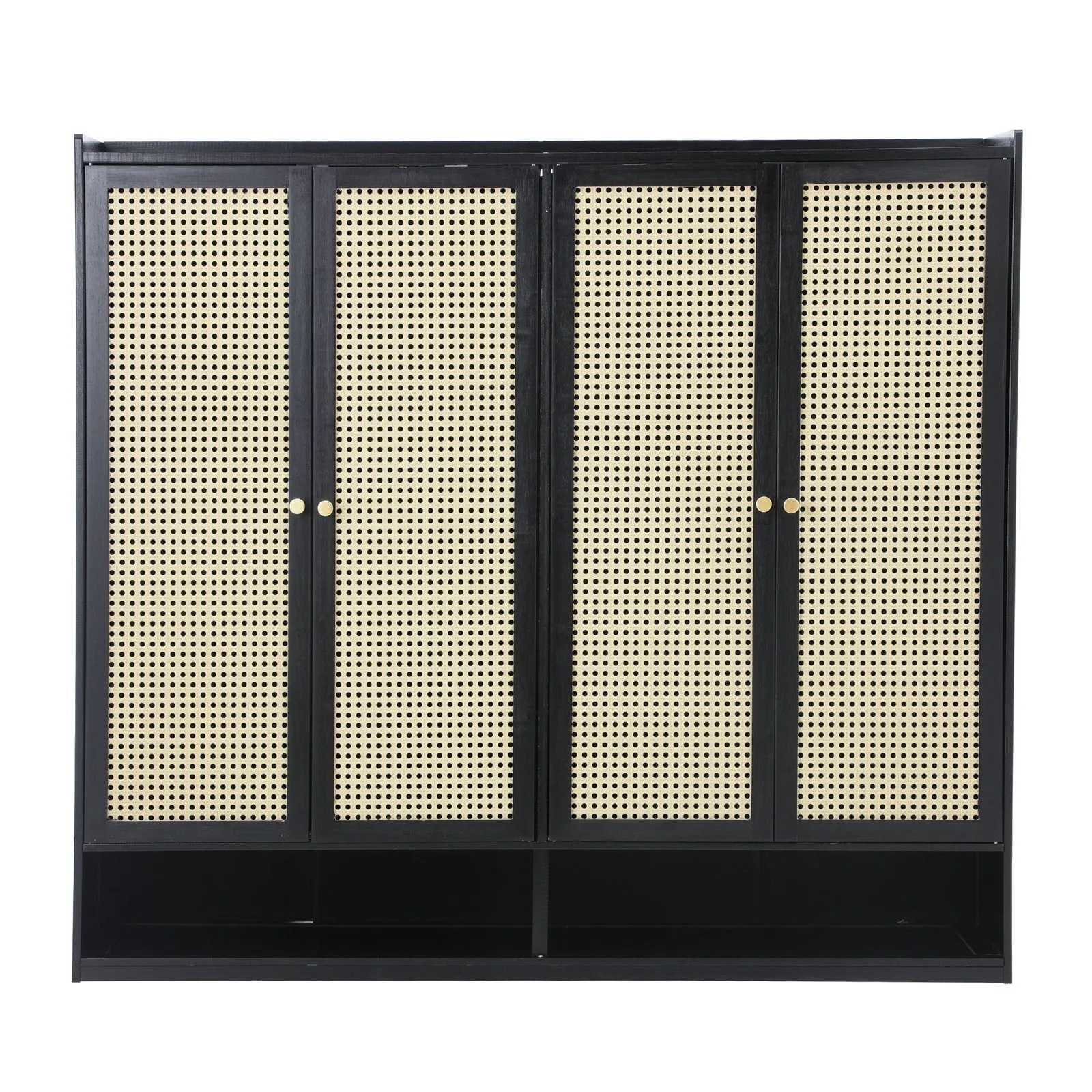 Oikiture Shoe Storage Cabinet Shoes Rack Organiser Shelf 4 Doors Rattan Black