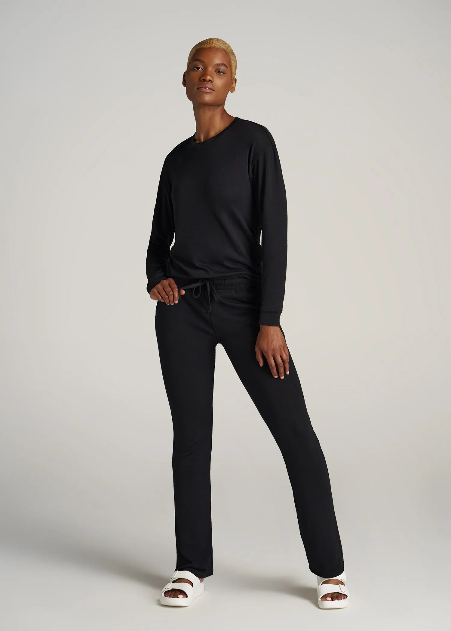 Open-Bottom Cozy PJ Lounge Pants for Tall Women in Black