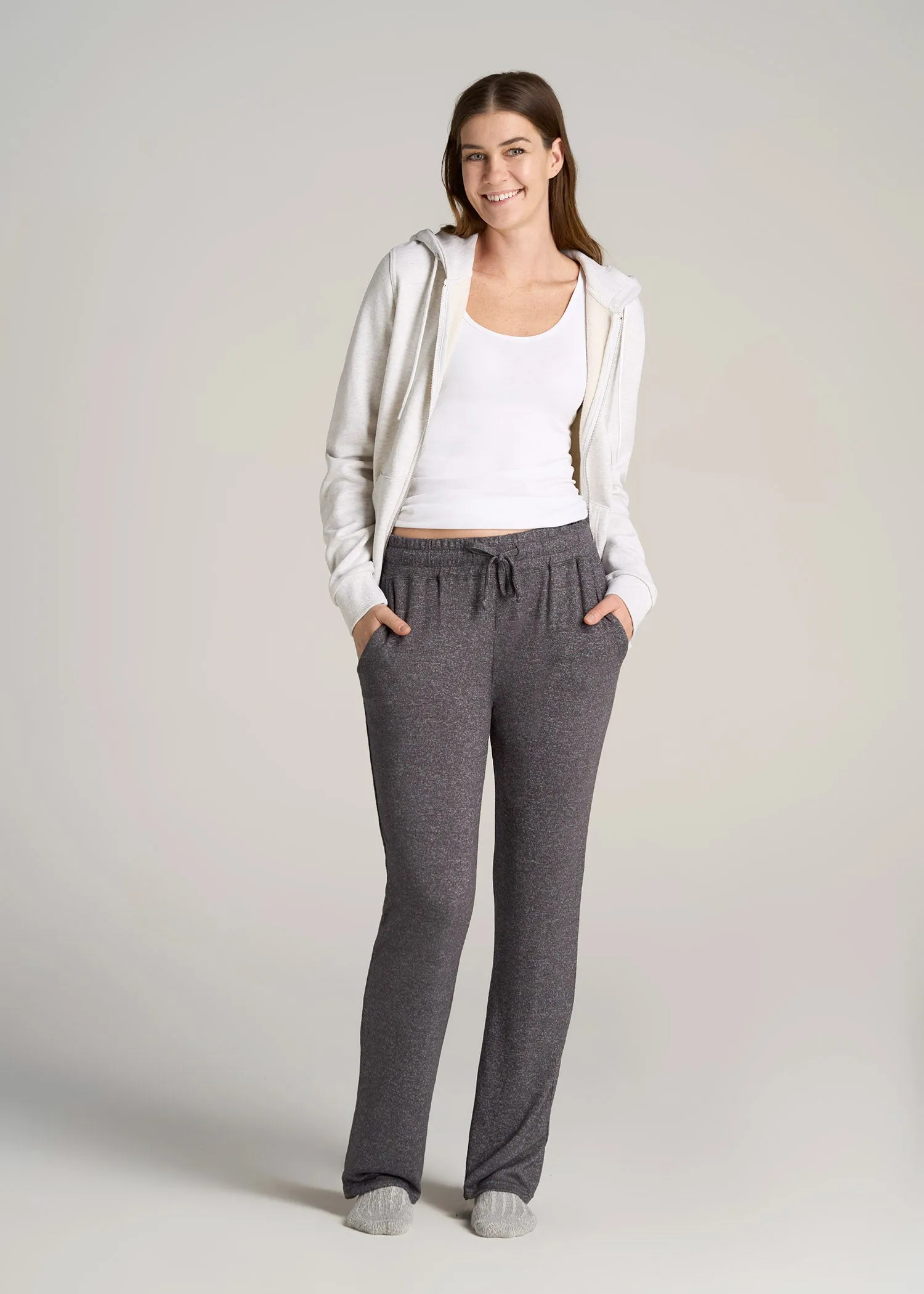 Open-Bottom Cozy PJ Lounge Pants for Tall Women in Charcoal Mix