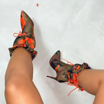 Pointed Camo Color High Heel Shoes