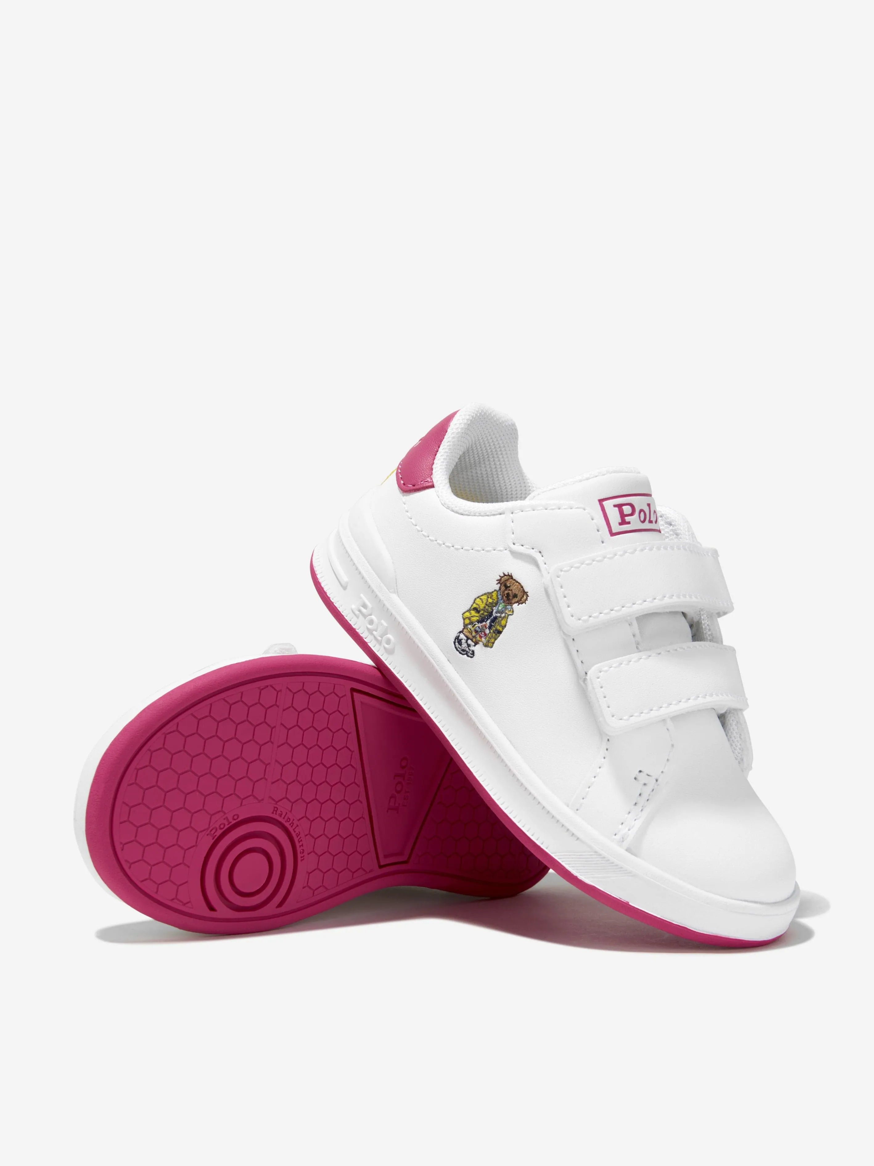 Ralph Lauren Girls Heritage Court II Velcro Bear Trainers in White