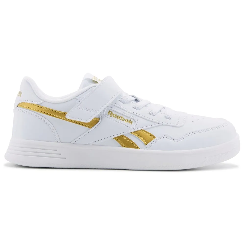 REEBOK KID'S COURT ADVANCE HOOK N' LOOP WHITE/GOLD SNEAKER SHOES