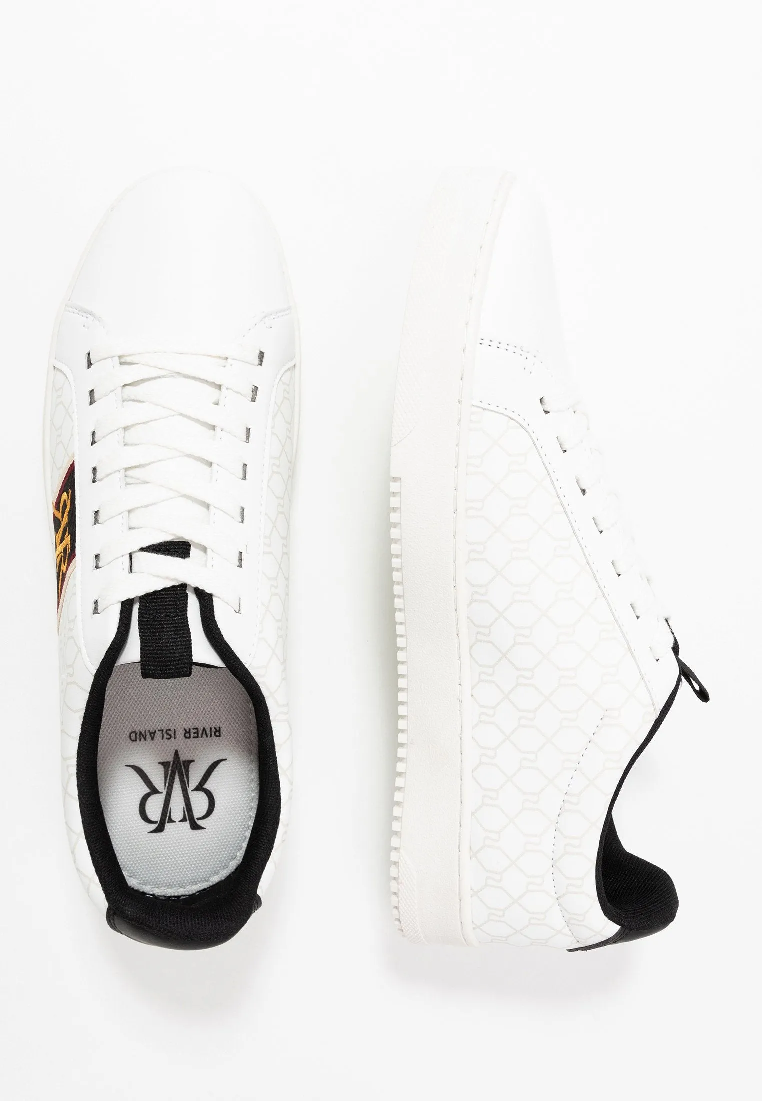 River Island Surrey White RI Monogram Mens Trainers