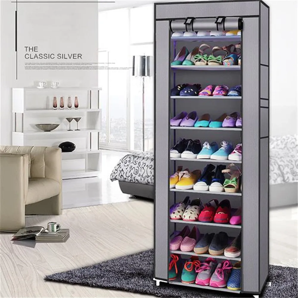 RONSHIN 9 Tiers Shoe Rack Closet Shoe Storage Cabinet Organizer GREY