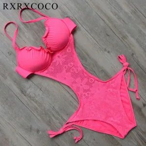 RXRXCOC Hot 4 Colors Sexy Swimwear Women Push Up One Piece Swimsuit Set Slim Monokini Maillot De Bain Bodysuit Bathing Suit