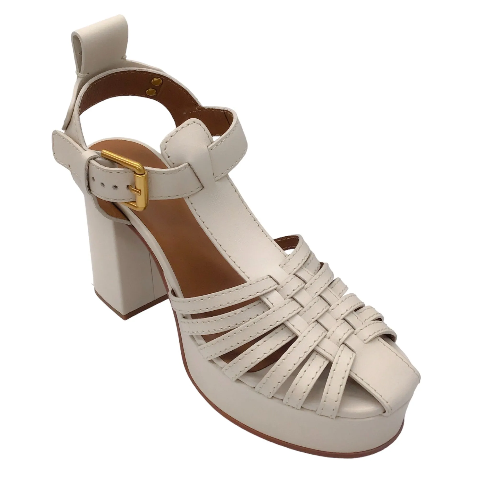 See By Chloe Ivory Chunky Caged Leather Platform Heels