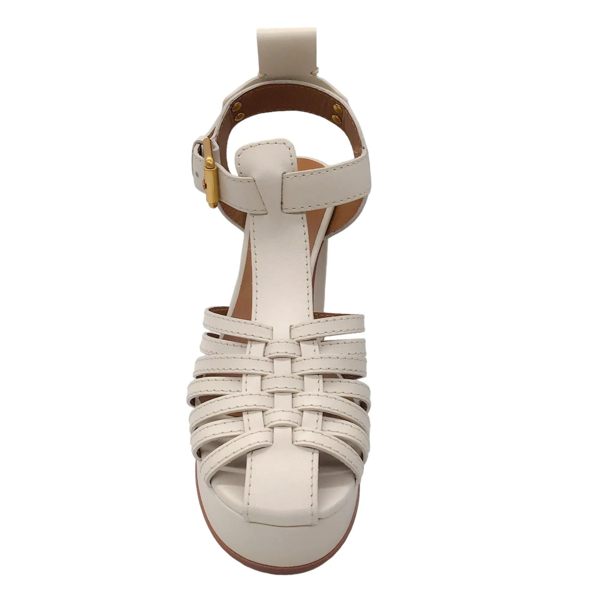 See By Chloe Ivory Chunky Caged Leather Platform Heels