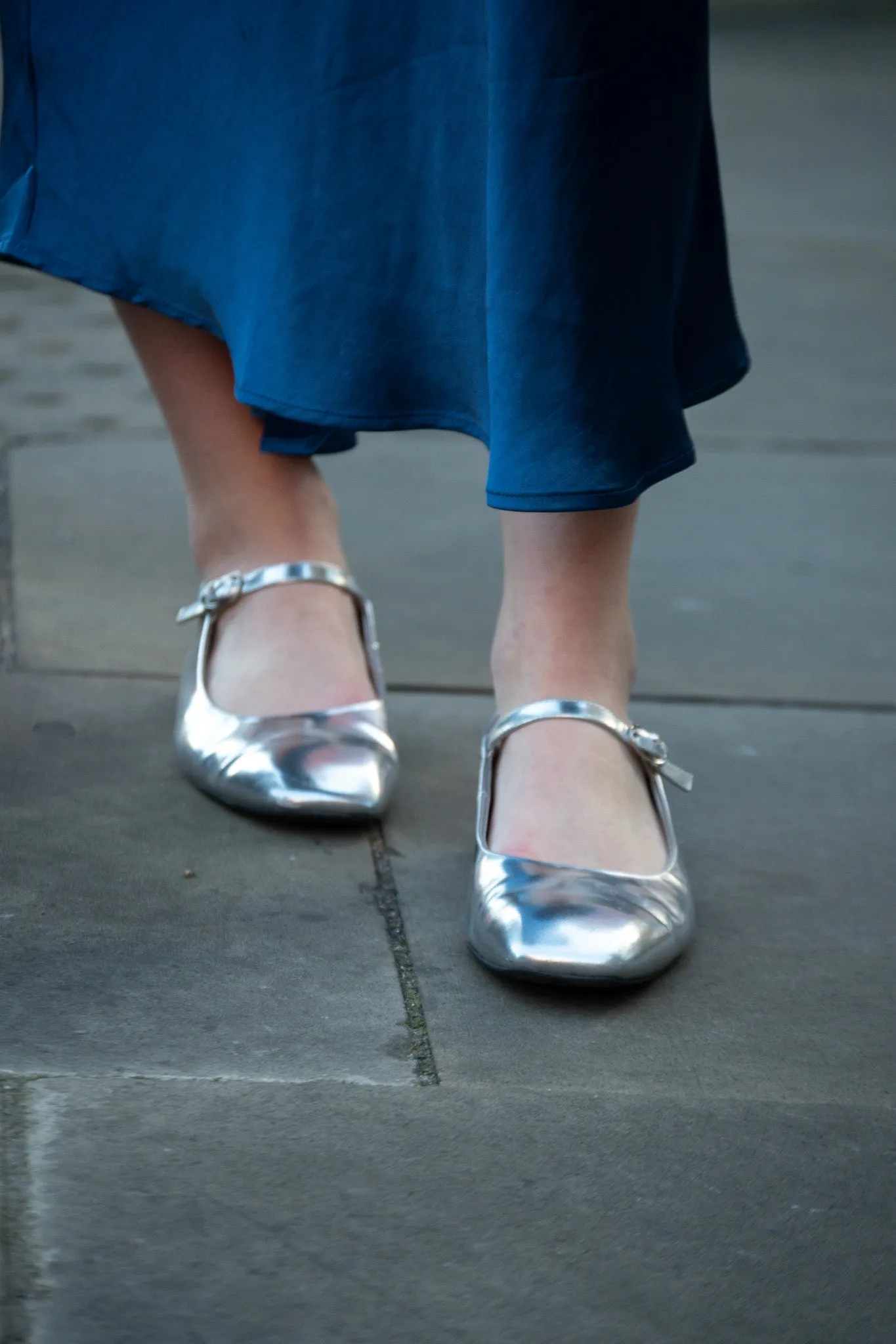 Shoe The Bear Maya Silver Metallic Ballerina Shoe