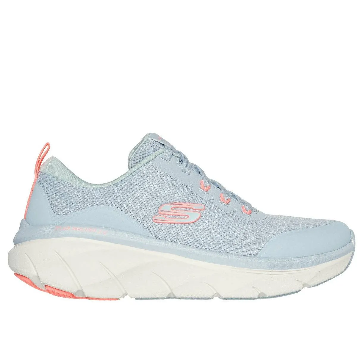 Skechers 150095 D'lux Walker 2.0-Radiant Rose Ladies Blue Coral Textile Vegan Lace Up Trainers