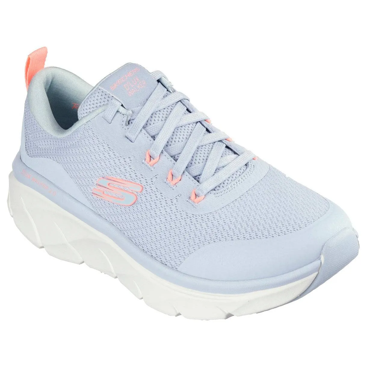 Skechers 150095 D'lux Walker 2.0-Radiant Rose Ladies Blue Coral Textile Vegan Lace Up Trainers