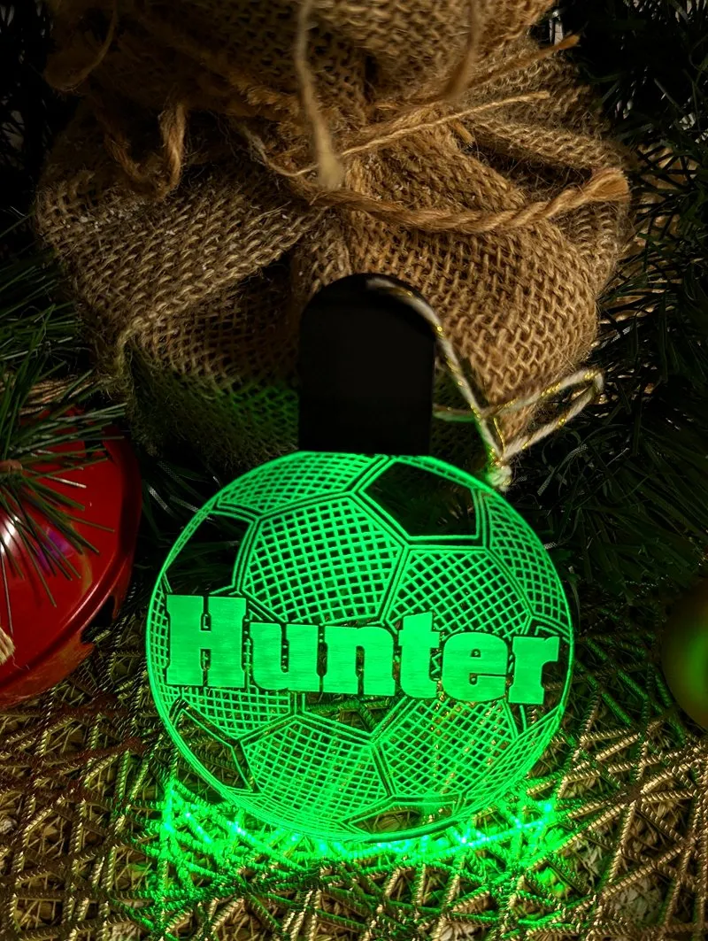 Soccer Ball Personalised Name Christmas Bauble Decoration 3D LED Light