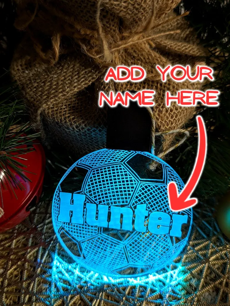 Soccer Ball Personalised Name Christmas Bauble Decoration 3D LED Light