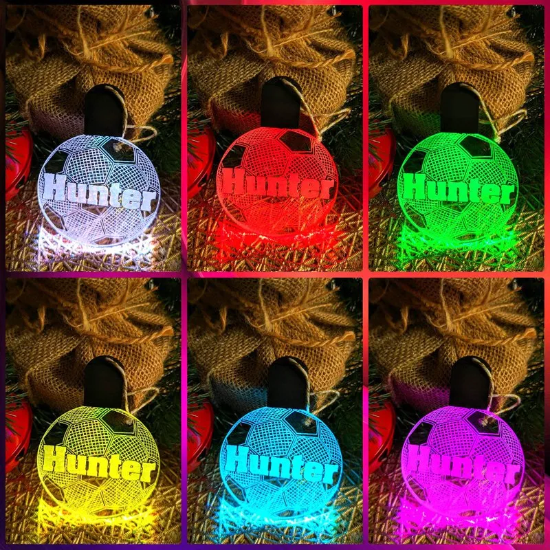 Soccer Ball Personalised Name Christmas Bauble Decoration 3D LED Light