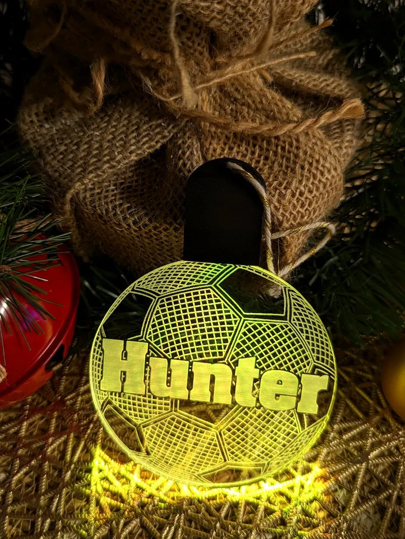 Soccer Ball Personalised Name Christmas Bauble Decoration 3D LED Light