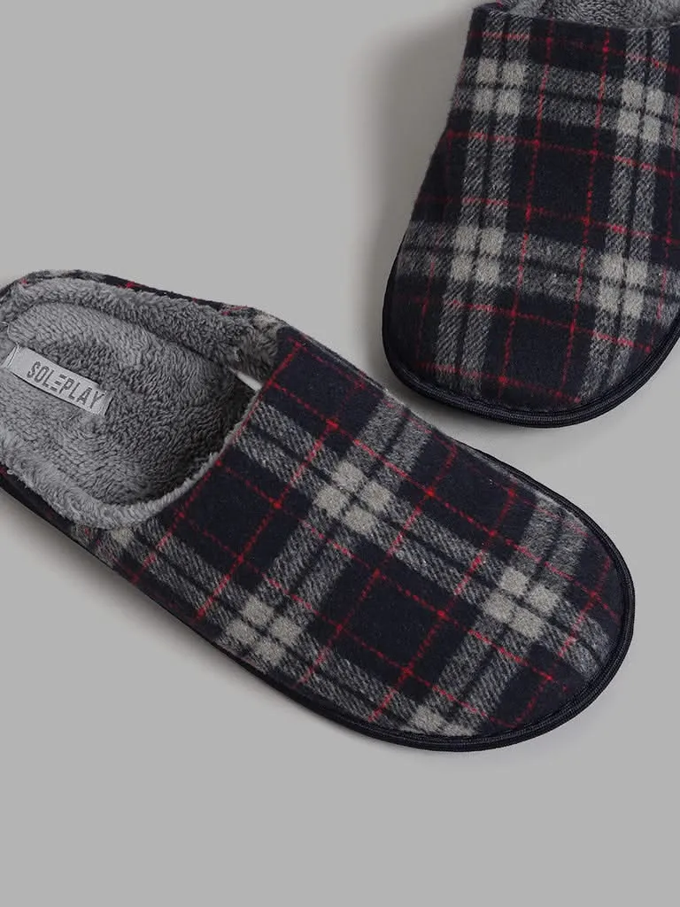 SOLEPLAY Navy Checked Bedroom Slippers