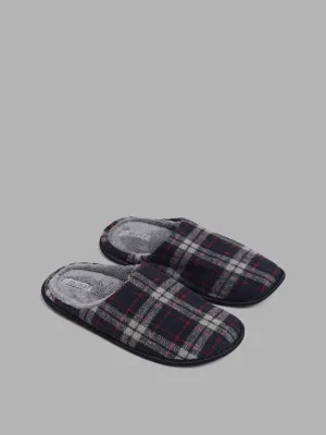 SOLEPLAY Navy Checked Bedroom Slippers