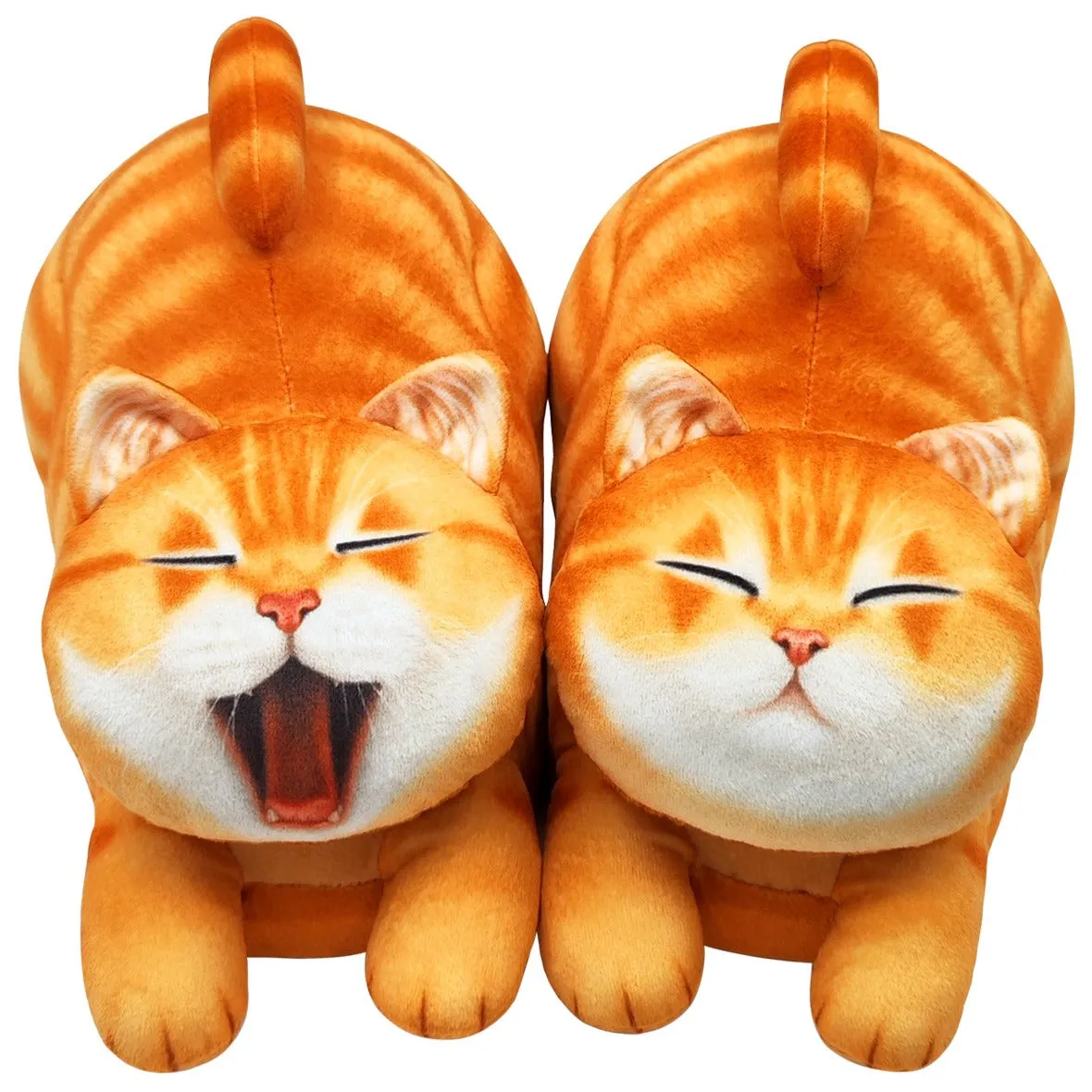 stretching cat slippers