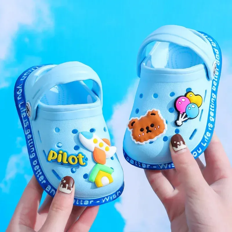 Summer Kids Sandals Hole Children's Shoes Slippers Soft Anti-Skid Cartoon DIY Design Hole Baby Shoes Sandy Beach For Boys Girls